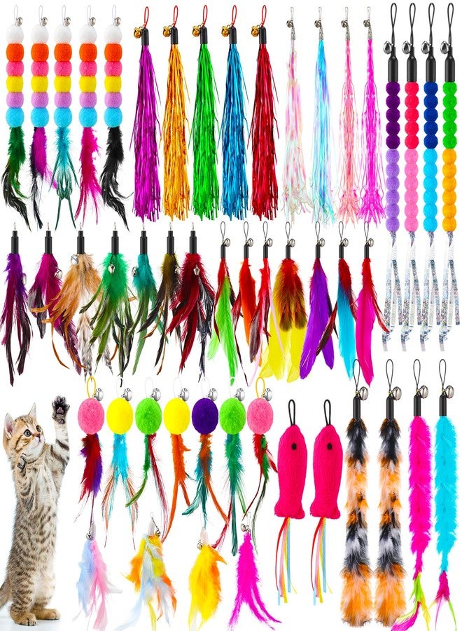 Cosblank 50 Pcs Cat Feather Toys Refill Cat Wand Replacement Feathers with Bells Interactive Pet Wand Attachment Toys - Image 1